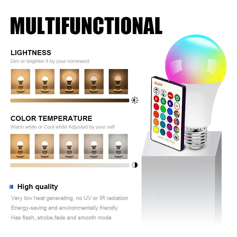 E27 RGB color remote control light bulb LED room light intelligent light bulb dimmer low power consumption energy-saving 220V