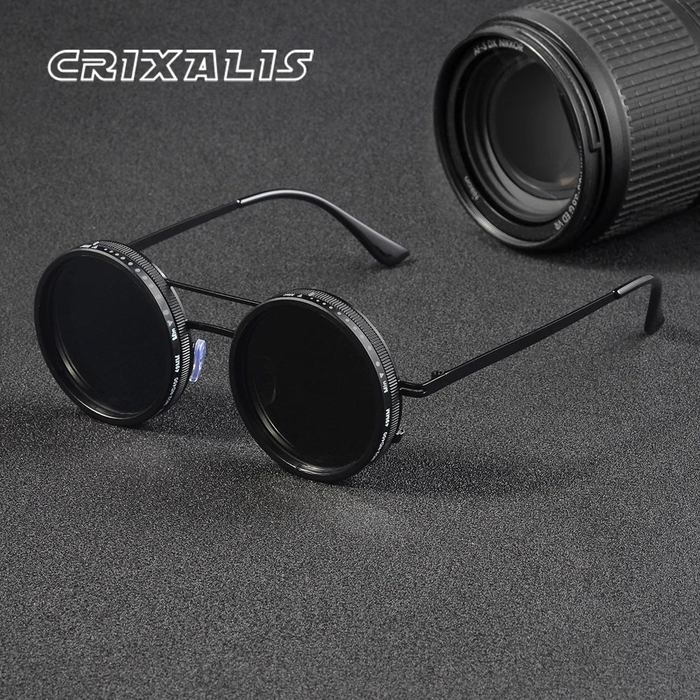 CRIXALIS ND9 Speed Adjustable Dimming Sunglasses Men Women Punk Round Frame Sun Glasses Outdoor Fishing Driving Eyewear UV400